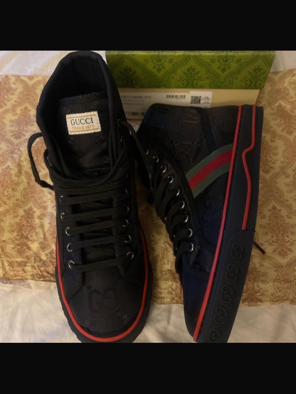 Gucci Navy High-Top Sneakers with Red & Green Stripe